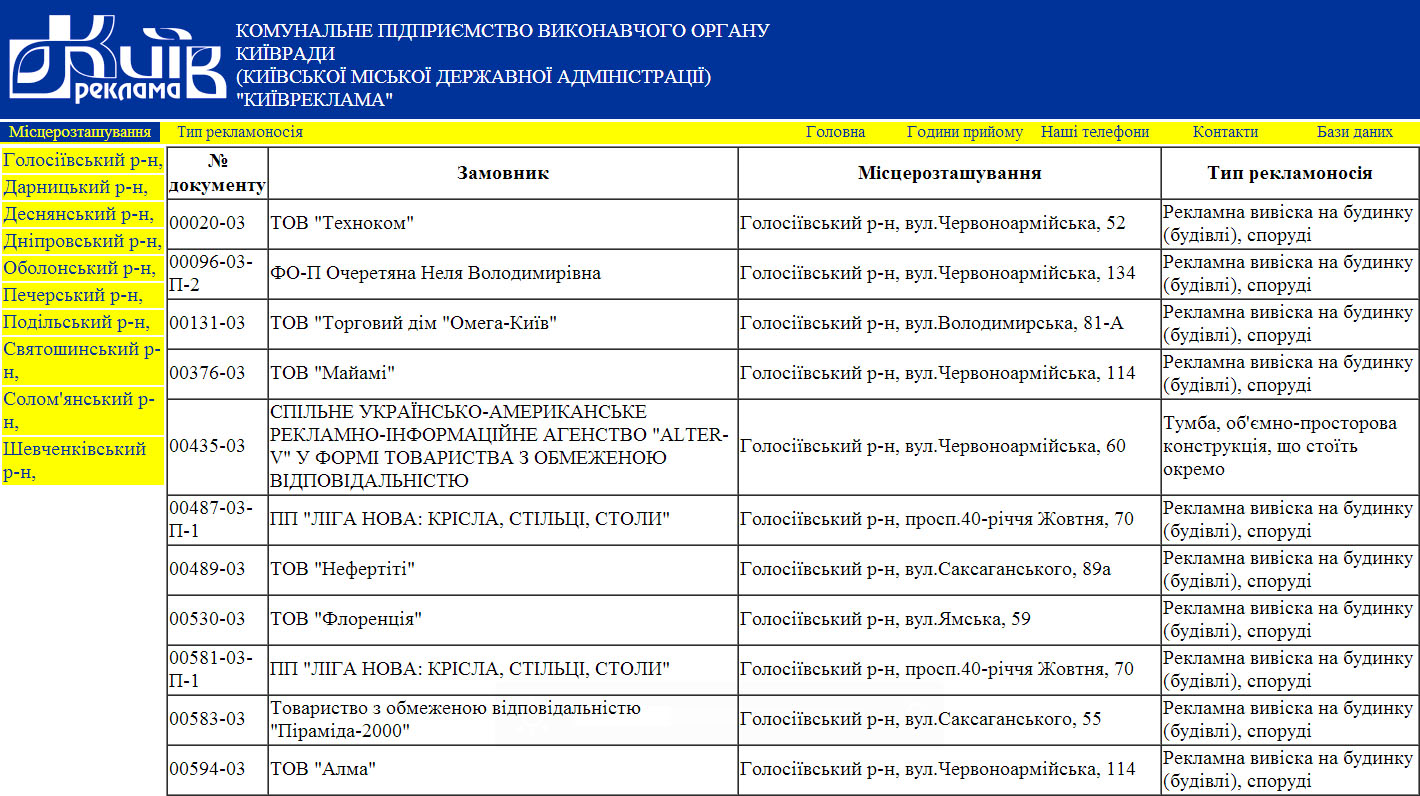 Скриншот kievreklama.kiev.ua